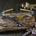 Handmade crystal chip crown headband with pentagram moon charm and blue drop pendant for festival. - Blue Vein Stone With Star Moon And Water Drop