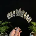 Natural crystal quartz headband with metal butterfly crown, elegant hair accessory for women. - Champagne and Antique Bronze Butterfly