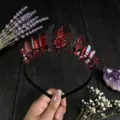 Gothic red crystal crown headband with crescent moon and rose for women photo props 1pc - AB Red and Black Wire and Antique Bronze Hollow Moon Flower