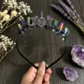 Diadema de corona de cristal crudo con símbolo de luna, accesorio para festival de mujer. - Alambre Negro Triple Luna (Diadema Luna Negra) / Multicolor