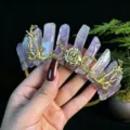 Natural amethyst crystal crown tiara with gold crescent moon and rose branch hair accessory. - Light Amethyst + Gold Moon + Flower