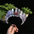 Handmade crystal crown headband with rose and moon charms for women daily wear and party. - Light Amethyst + Black Moon + Flower