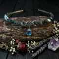 Natural Crystal Stone Tiara Wiccan Pentagram Moon Headband Gothic Hair Accessory - Indian Agate With Star Moon And Blue Droplet