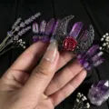 Handmade crystal crown headband with crescent moon and red rose for women photography. - Light Purple and Black Wire and Antique Bronze Hollow Moon Flower