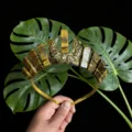 Natürlicher Kristallkronen Haarreif mit hohlem goldenen Mond und edlen Tigerauge Steinen. - Tigerauge-Stil
