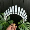 Natural white crystal stone crown headband with black wire wrapped for women festival party photo props. - Off White