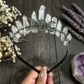 Diadema de cristal natural corona de luna negra tiara de cristal accesorio para el pelo. - Alambre Negro Triple Luna / Blanco AB