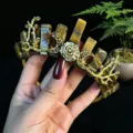 Handmade natural tiger eye crystal crown headband with golden moon and rose filigree design. - Tiger's Eye + Gold Moon + Flower