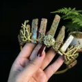Natural crystal raw stone crown tiara gold crescent moon flower women hair accessories - Green Spot Stone + Gold Moon + Flower