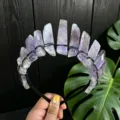 Natural crystal crown headband purple amethyst black wire festival party hair accessory variant - Light Purple