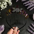 Diadema de cristal natural corona de luna negra accesorio de pelo para mujer foto - Alambre Negro Triple Luna (Diadema Luna Negra) / Púrpura profundo
