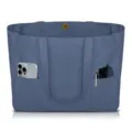 Blue canvas tote bag featuring exterior utility pockets and dual top handles detail. - Navy Blue