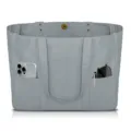 Gray canvas tote bag detail view, multi-pocket organizer for women, casual handbag with handle - Gray
