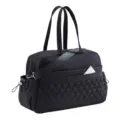 Black quilted travel duffel bag women gym handbag with shoulder strap and side pockets - 42 x 19 x 28 cm / Black