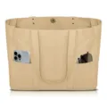 Canvas tote bag with multi-functional front pockets showing practical storage detail. - Khaki
