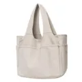 Canvas tote bag with multiple outer pockets, casual shoulder bag for daily work and travel. - 39 x 18 x 31 cm / Light Gray