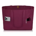 Women canvas tote bag with multi pockets casual shoulder handbag for daily use and travel shopping - Burgundy