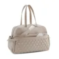 Beige quilted travel duffel bag lightweight gym handbag with shoulder strap and pockets - 42 x 19 x 28 cm / Khaki