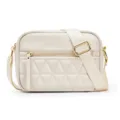 Small quilted crossbody shoulder bag detail, soft leather purse with adjustable wide strap. - Off White