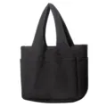 Black canvas tote bag detail view, multi-pocket casual shoulder bag for daily work and travel. - 39 x 18 x 31 cm / Black