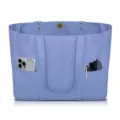 Blue canvas tote bag for women with multiple exterior pockets, casual shoulder handbag. - Sapphire Blue
