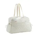 Quilted travel duffel bag detail, soft padded fabric, front pocket design, adjustable shoulder strap. - 42 x 19 x 28 cm / Off White