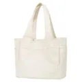 Canvas tote bag detail showing durable dual shoulder straps and convenient front pocket design. - 39 x 18 x 31 cm / Milky White