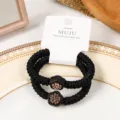 Hochwertige Strass Haargummis 2er Set elastische geflochtene Pferdeschwanz Halter für Frauen - Blume / Schwarz