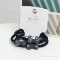 Set of 3 black high elasticity hair ties with stylish marbled bow charms for women. - 1# Bowknot Black