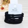 5er-Pack schwarze geflockte Haargummis mit Perlen, hochelastische Nylon Haarbander fur Damen. - #1 Beflocktes Schwarz