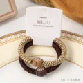 Gold braune geflochtene Haargummis Set mit Strassblumen, dicke elastische Pferdeschwanz Halter - Blume / Kaffee