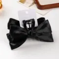 Schwarze Samt Schleife Haarklammer, 13cm doppellagiges Stoff Haaraccessoire für Frauen Styling. - Schwarz