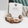 Fashion 3-piece hair ties set with marble pattern beads, elastic twill hair ropes, coffee brown. - 6# Letter Coffee