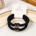Black heart rhinestone hair ties thick elastic braided hair ropes 2 pack set fashion - Heart / Black