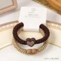Stylish brown and gold braided hair ties set with rhinestone heart charm for women. - Heart / Coffee