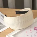 Französisches Strick breites Stirnband für Damen, beigefarbener Stoff Haarreif und sportliches Band. - Beige