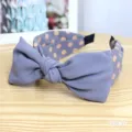 Cerchietto per capelli in tessuto stile coreano con fiocco, pois grigio blu. - Stile Annodato Pois(31#)