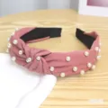 Cerchietto in tessuto annodato con perle rosa elegante accessorio per capelli da donna. - Stile Annodato Perla(35#)