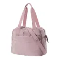 Pink quilted travel bag detail, showing soft padded texture, sturdy handles and strap. - 43 x 21.5 x 32 cm / Purple