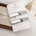 Silberne PU Leder Haarklammern 2er Set mit bunten Punkten minimalistisches Design 7cm - Schmales Quadrat / 2 Stück pro Packung