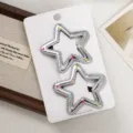2 Stk. Silberne Stern Haarspangen PU Leder süße niedliche Pony Spangen Haaraccessoires - Stern / 2 Stück pro Packung