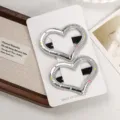 Set of 2 silver heart hair clips minimalist PU leather snap clips sweet fringe hair accessories - Heart / 2 Pieces/Pack