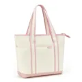Canvas tote bag detail view, casual shoulder bag with pink trim and zipper pocket - 15.3 x 5.9 x 14.2 Inch / Lotus Pink