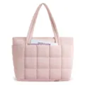 Pink quilted puffer tote bag detail, featuring puffy grid pattern, dual handles and bottom zipper. - 17.7 x 5.9 x 12.6 Inches / Lotus Pink