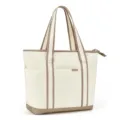 Women canvas tote bag casual shoulder bag with compartments for work and daily travel use. - 15.3 x 5.9 x 14.2 Inch / Khaki