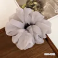 Oversized grey chiffon hair scrunchie fluffy large fabric hair tie for elegant daily styling - Grey