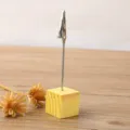 Wooden memo clip, minimalist square wood base with metal alligator clip, desktop photo holder. - Yellow
