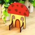 Leuke houten paddenstoel huis smartphone houder, creatieve bureau decoratie voor telefoon. - Rood