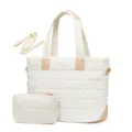 Borsa shopper trapuntata bianca con poccetta e tracolla per donne lavoro viaggio. - Bianco