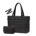 Borsa tote nera trapuntata con pochette coordinata e tracolla per lavoro e uso quotidiano. - Nero